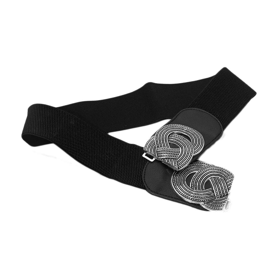 Black Gold Interlocking Circle Buckle Wide Elastic Belt