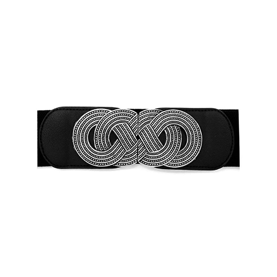 Black Gold Interlocking Circle Buckle Wide Elastic Belt