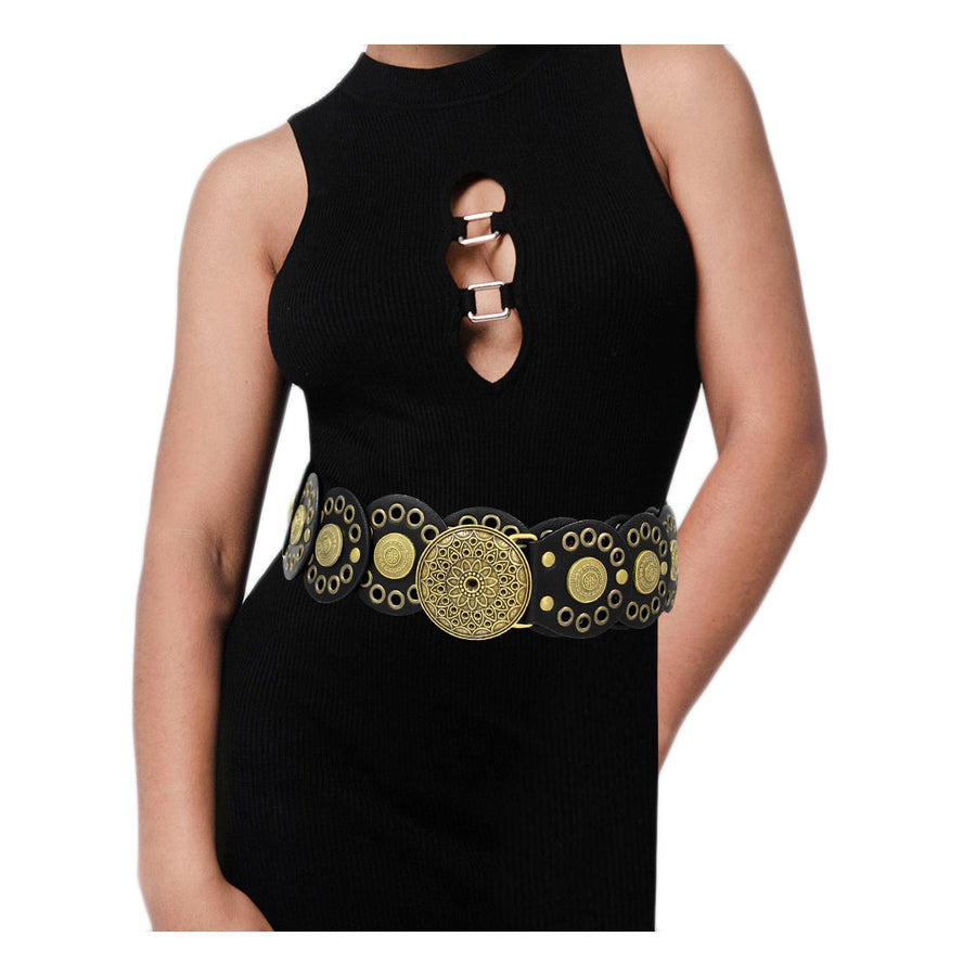 Black Gold Wide Western Conchos Waist Belt