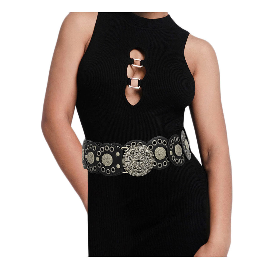 Black Gold Wide Western Conchos Waist Belt