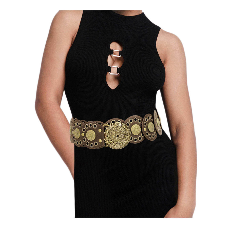 Black Gold Wide Western Conchos Waist Belt