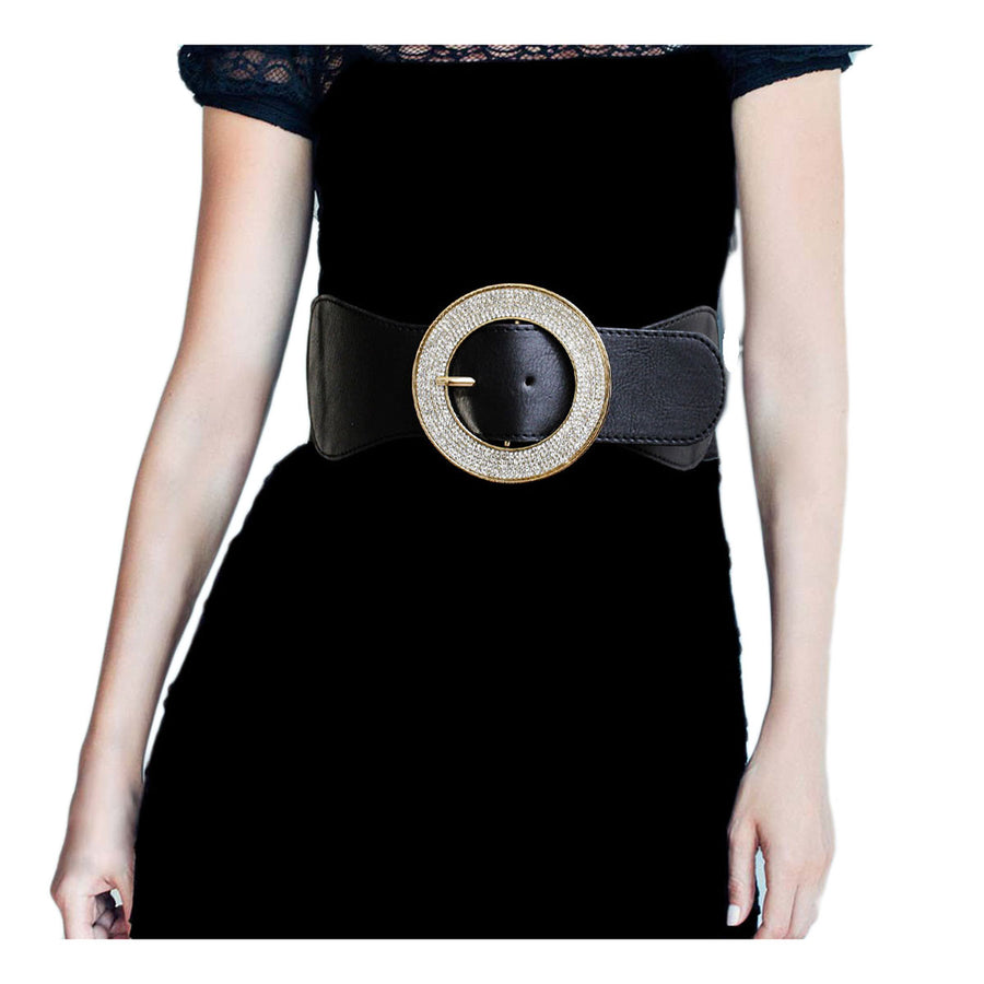 Gold Rhinestone Embellished Buckle Stretch Elastic Belt