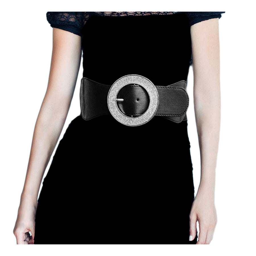 Gold Rhinestone Embellished Buckle Stretch Elastic Belt