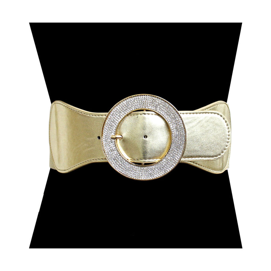 Gold Rhinestone Embellished Buckle Stretch Elastic Belt
