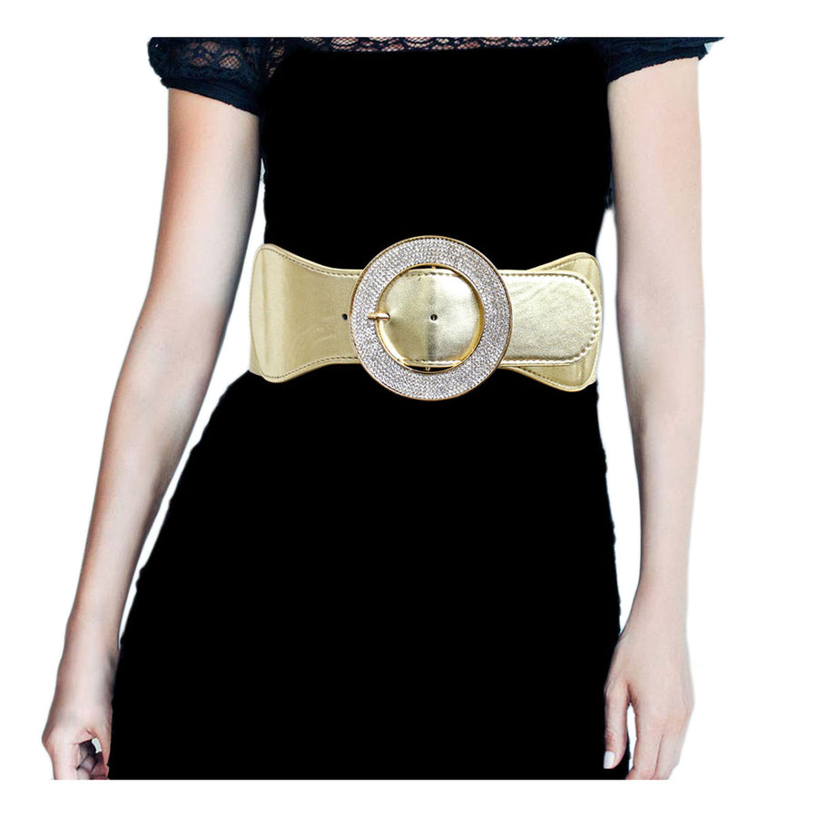 Gold Rhinestone Embellished Buckle Stretch Elastic Belt