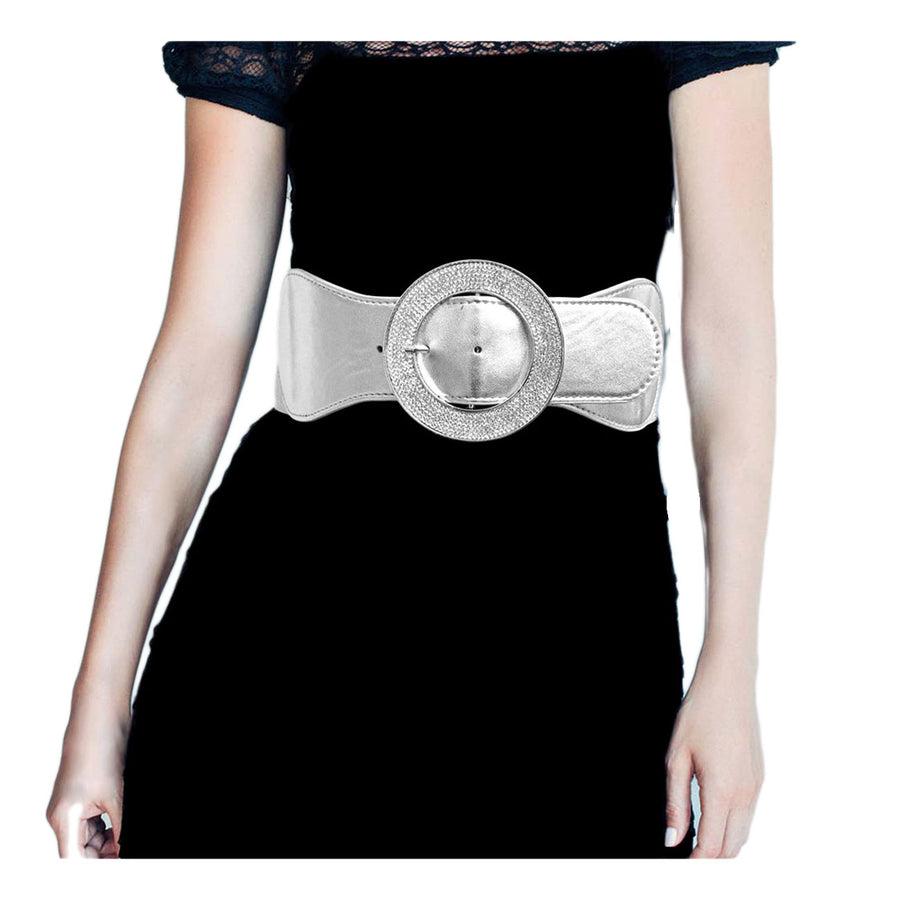 Gold Rhinestone Embellished Buckle Stretch Elastic Belt