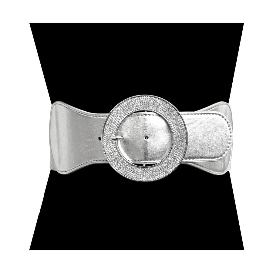 Gold Rhinestone Embellished Buckle Stretch Elastic Belt