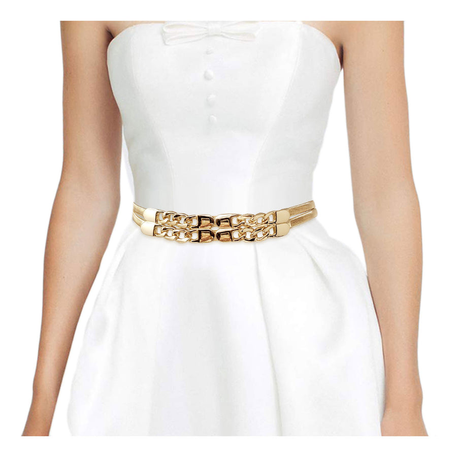 Dazzling Gold Buckle Metal Chain Stretch Belt