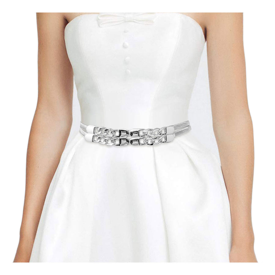 Dazzling Gold Buckle Metal Chain Stretch Belt