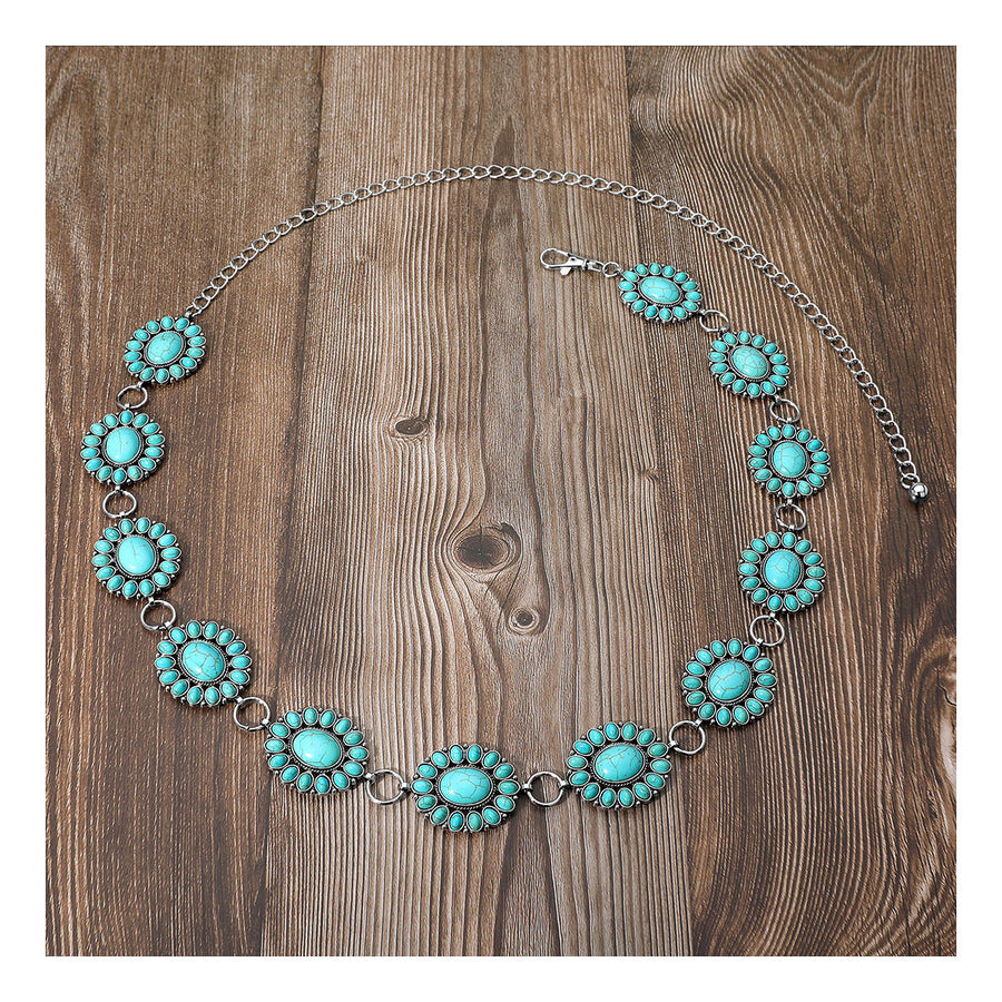 Vintage Boho Western Turquoise Stone Concho Chain Link Belt