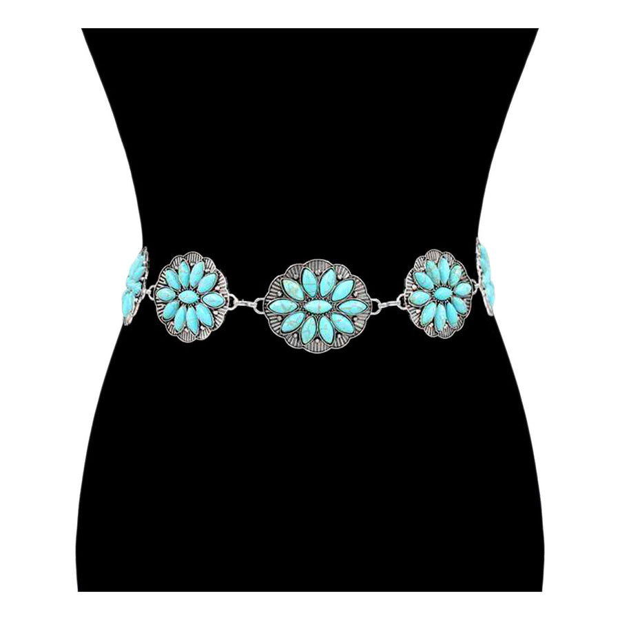 Vintage Boho Turquoise Stone Concho Chain Link Belt