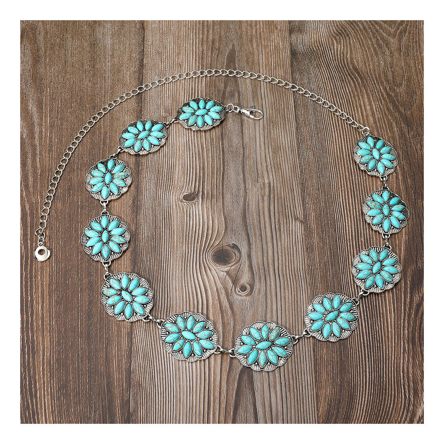 Vintage Boho Turquoise Stone Concho Chain Link Belt