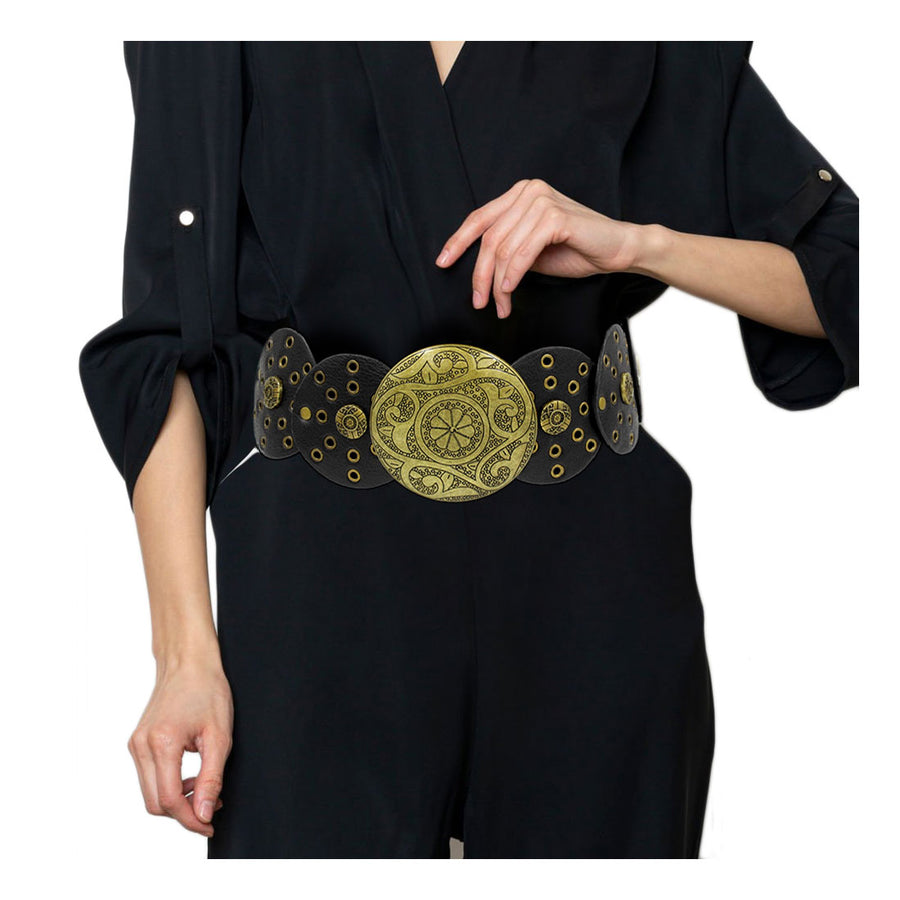 Brown Western Vintage Concho Leather Circle Link Belt