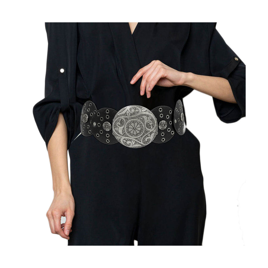 Brown Western Vintage Concho Leather Circle Link Belt
