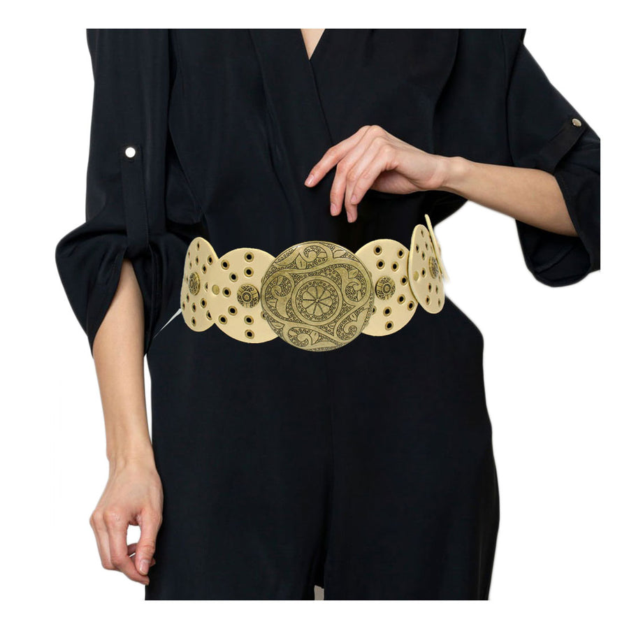 Brown Western Vintage Concho Leather Circle Link Belt