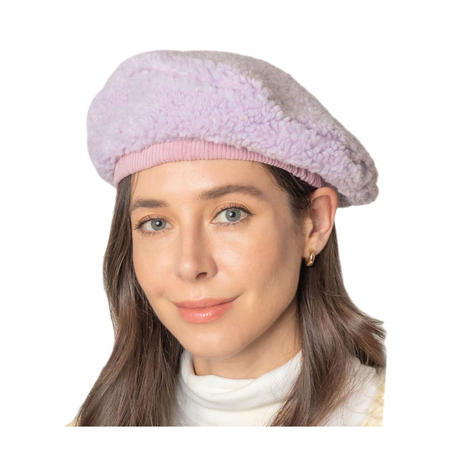 Lavender Stretchy Teddy Beret Hat