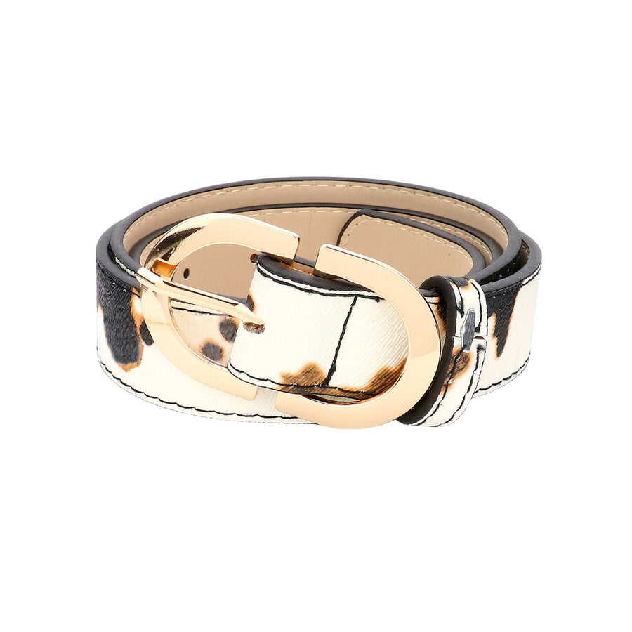 Brown Cow Pattern Faux Leather Belt