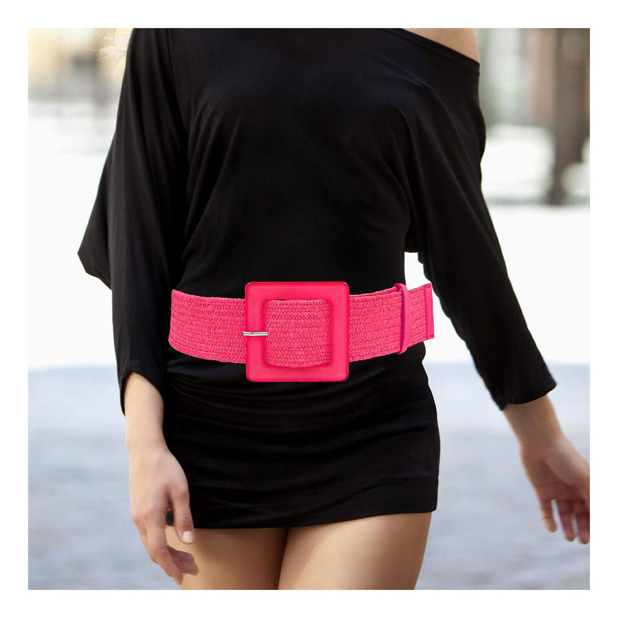 Fuchsia Raffia Resin Square Buckle Belt