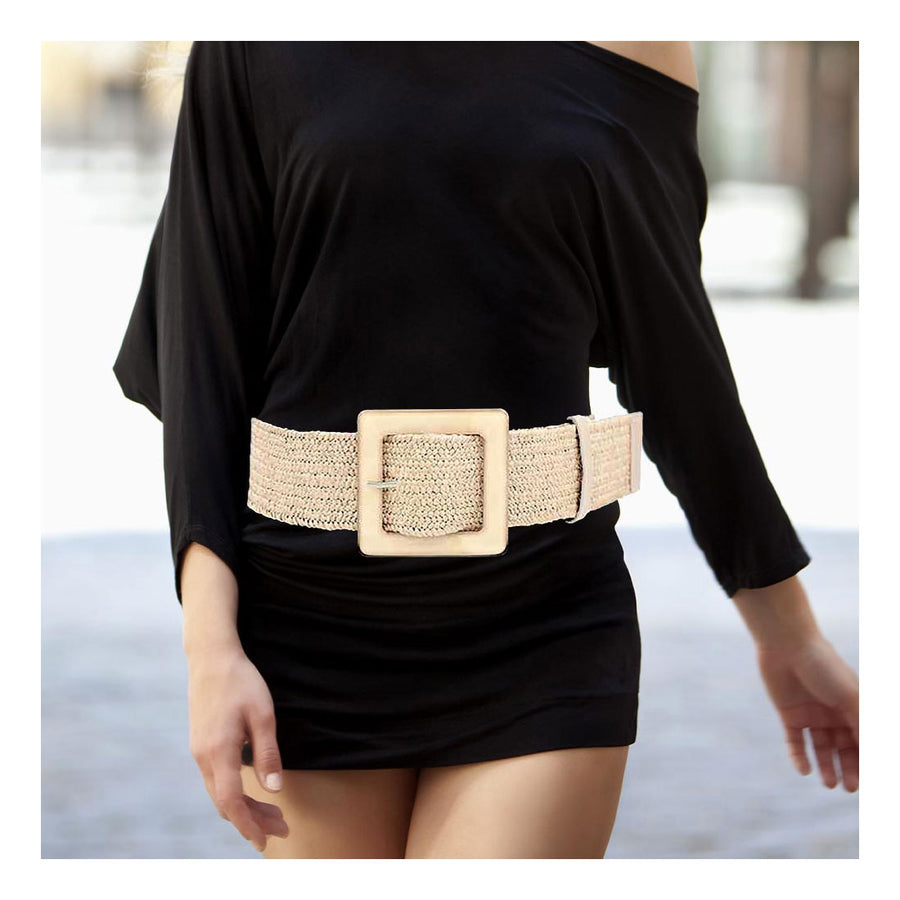 Fuchsia Raffia Resin Square Buckle Belt