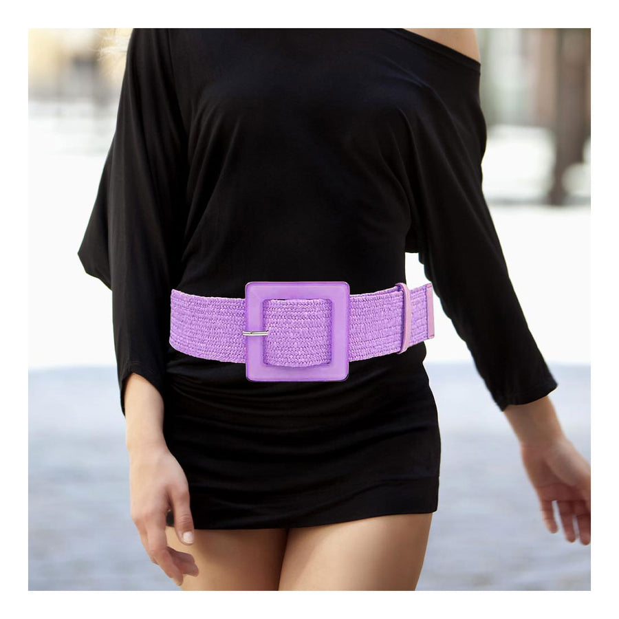 Fuchsia Raffia Resin Square Buckle Belt