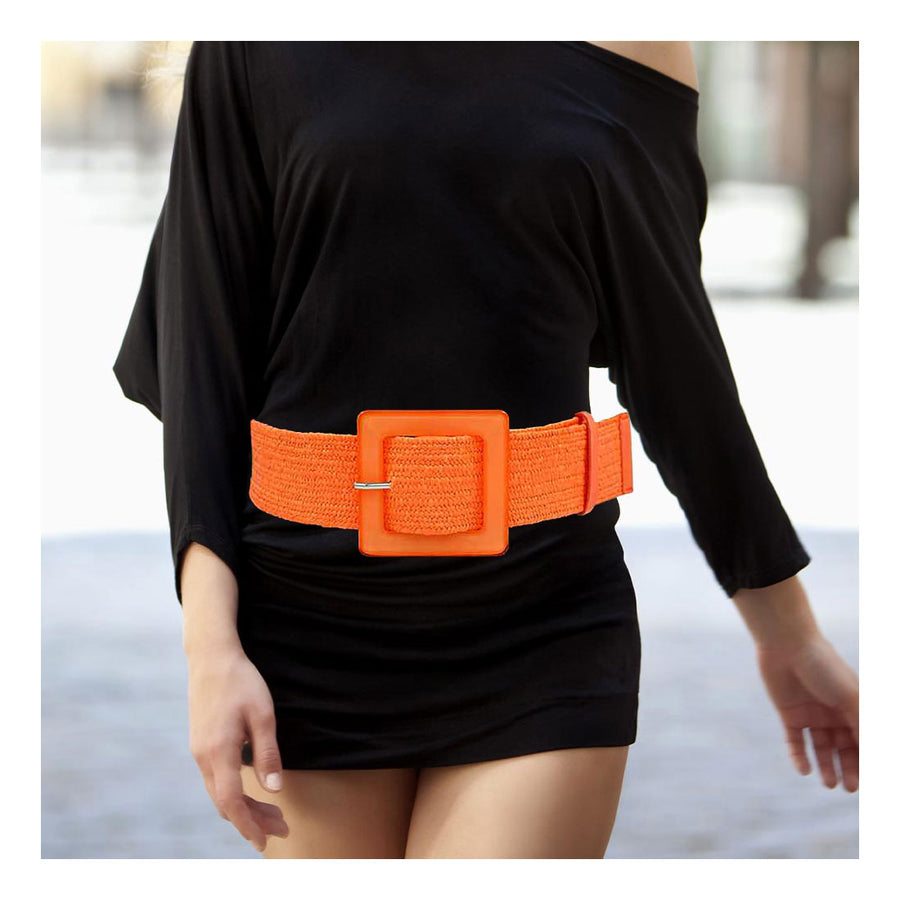 Fuchsia Raffia Resin Square Buckle Belt