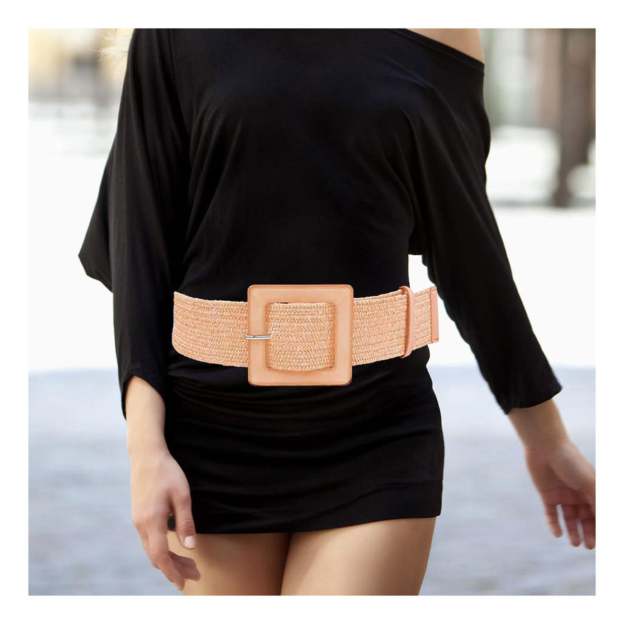Fuchsia Raffia Resin Square Buckle Belt