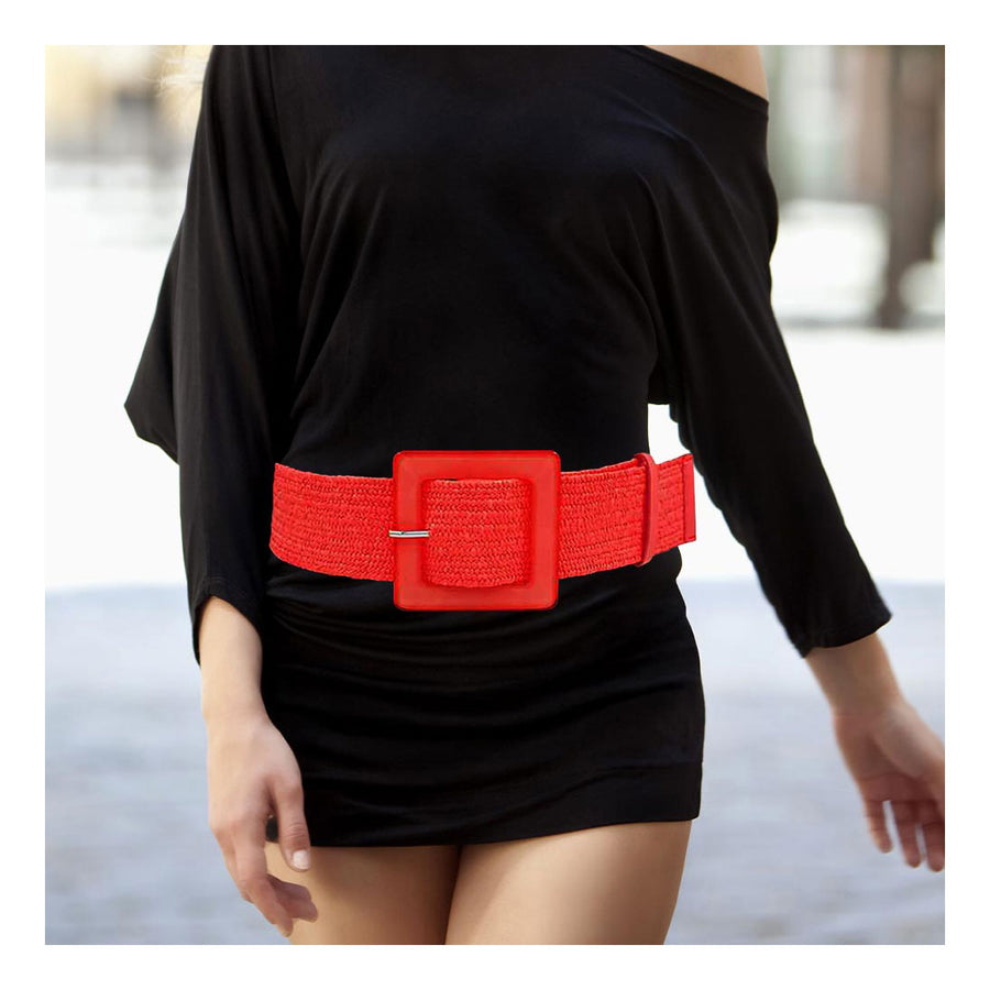 Fuchsia Raffia Resin Square Buckle Belt