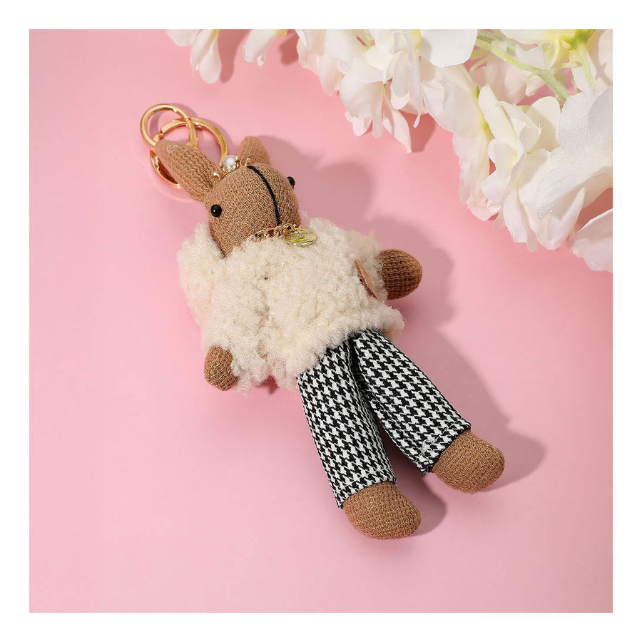 Stylish Beige Bunny Plush Doll Keychain / Bag Charm