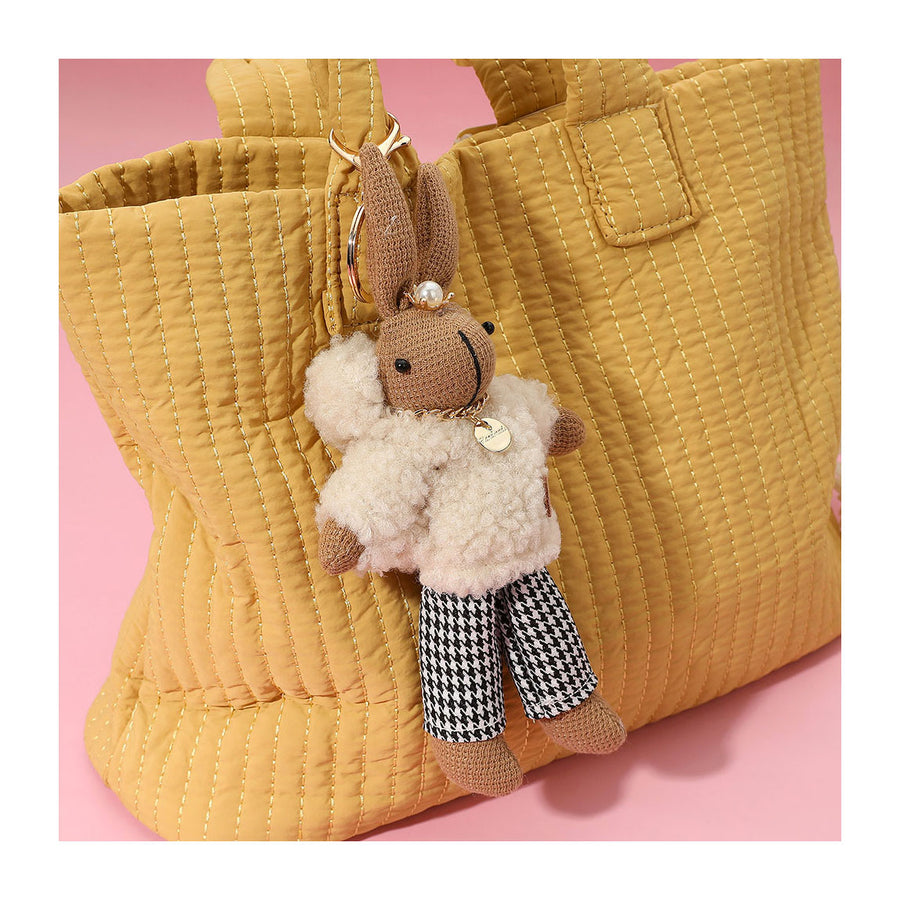 Stylish Beige Bunny Plush Doll Keychain / Bag Charm
