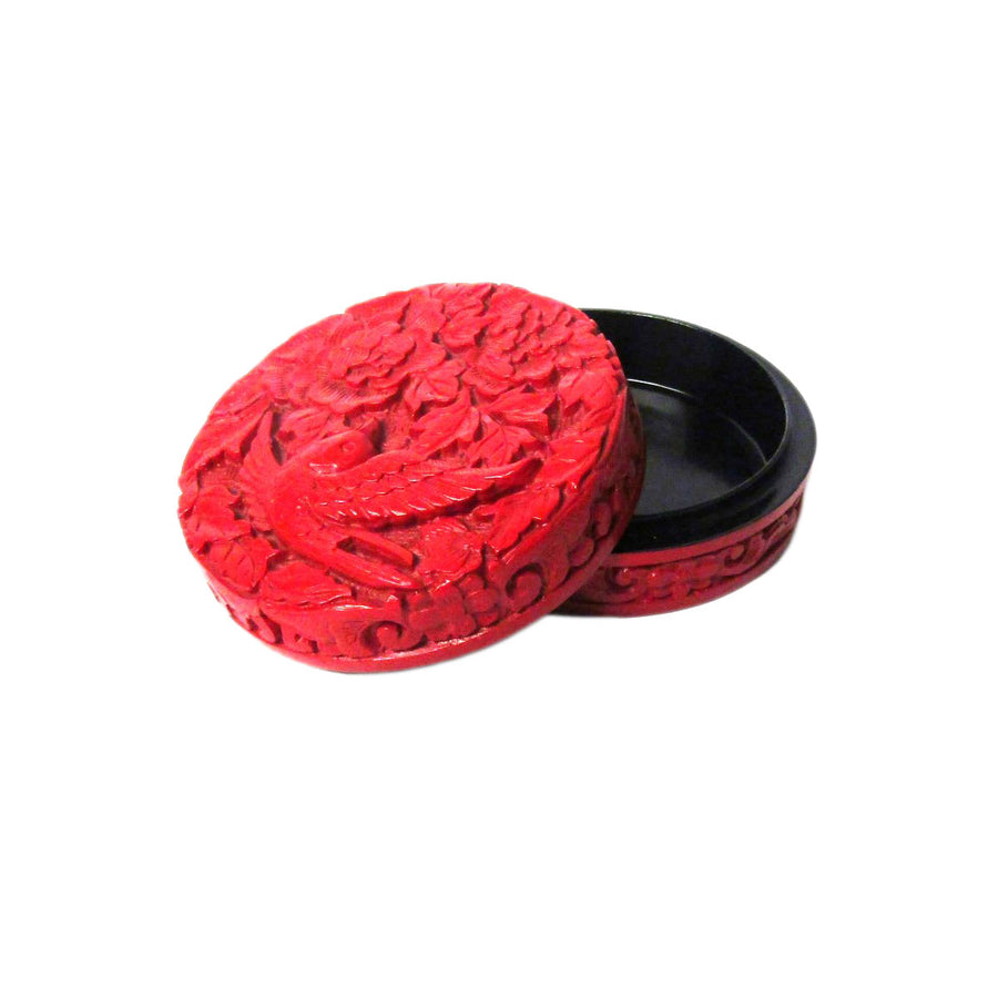 Bold Red Cinnabar Round Circle Carved Resin Collectors Box