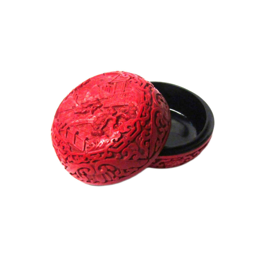 Bold Red Cinnabar Round Circle Carved Resin Collectors Box