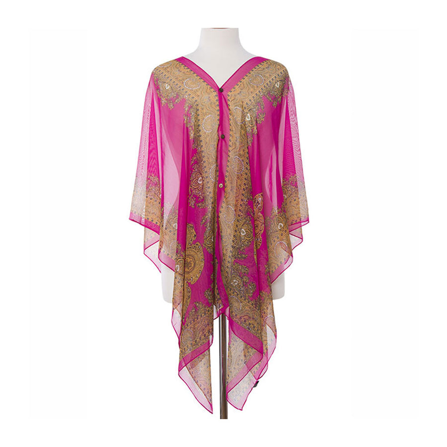 Green Paisley Print Button Cover Up