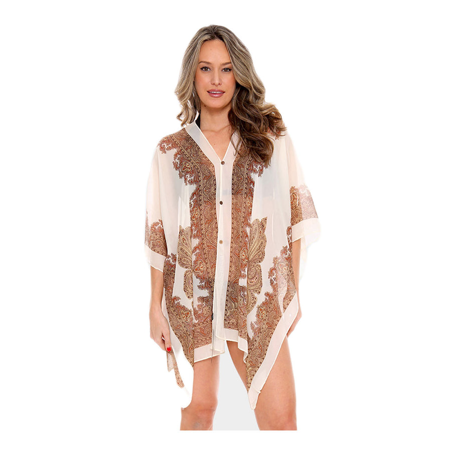 Green Paisley Print Button Cover Up