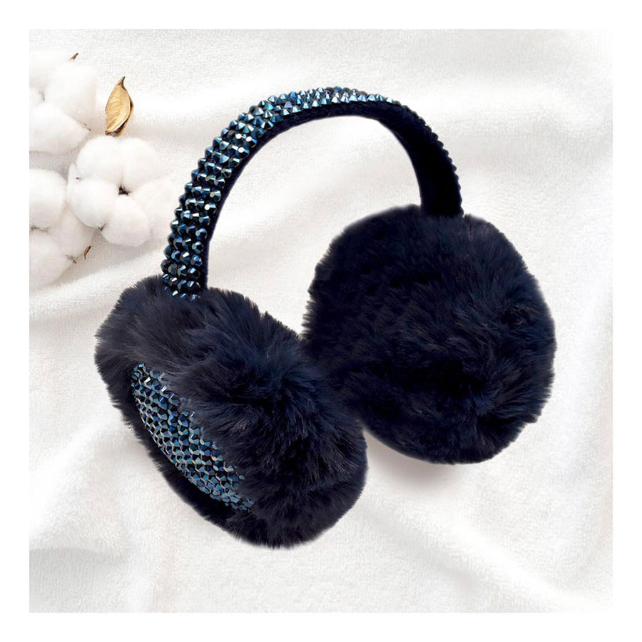 Mustard Yellow Studded Fluffy Plush Fur Foldable Earmuff