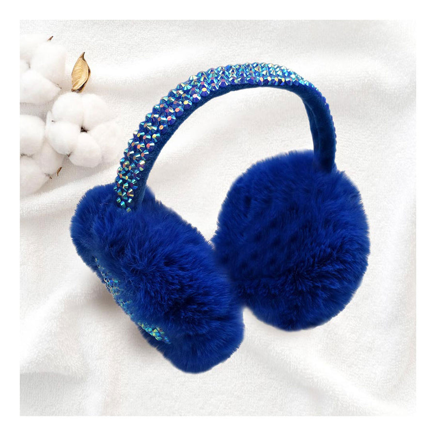 Mustard Yellow Studded Fluffy Plush Fur Foldable Earmuff