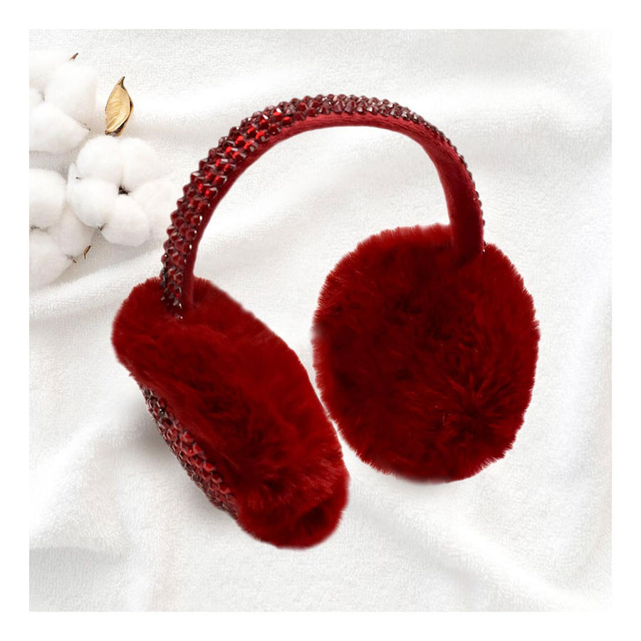 Mustard Yellow Studded Fluffy Plush Fur Foldable Earmuff