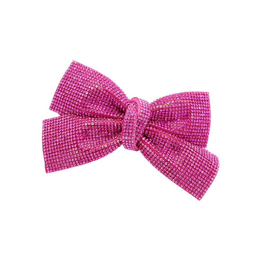 Dazzling Fuchsia Sparkly Rhinestone Bow Hair Barrette