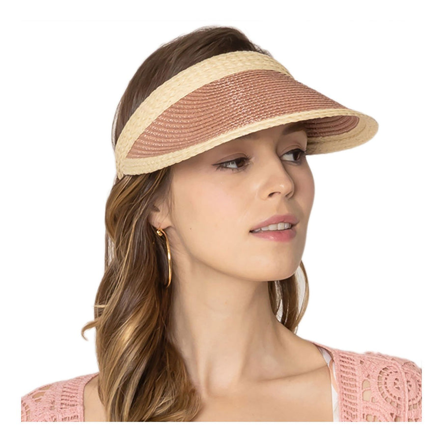 Lavender Trim Straw Visor Hat