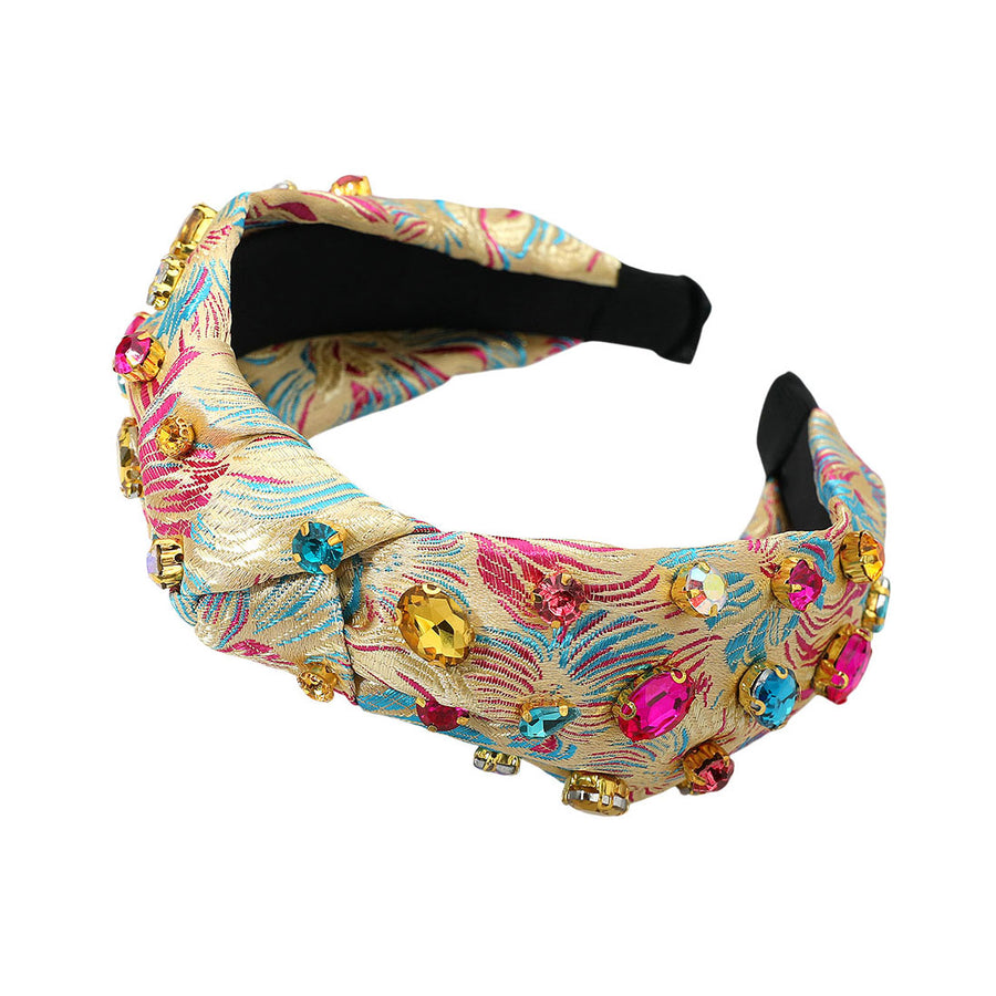 Multi Neutral Stone Cluster Embellished Jacquard Knot Headband