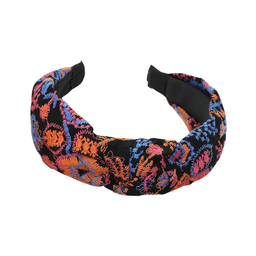 Boho Embroidered Floral Knot Headband