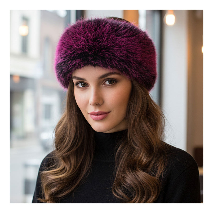 Elegant Soft Dark Pink Faux Fur Headband Head Wrap
