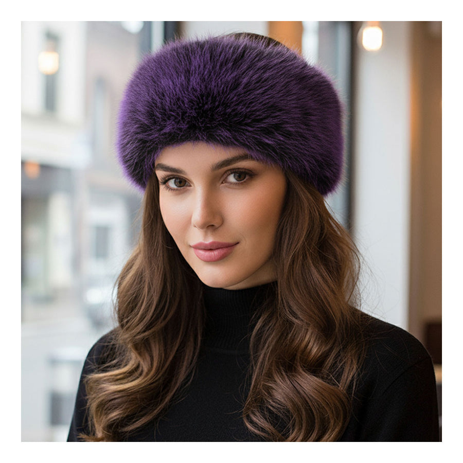 Elegant Soft Dark Pink Faux Fur Headband Head Wrap