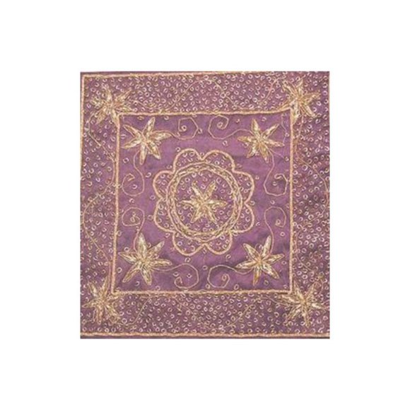 Handcrafted Purple Indian Zardozi Embroidery Silk Cushion Cover