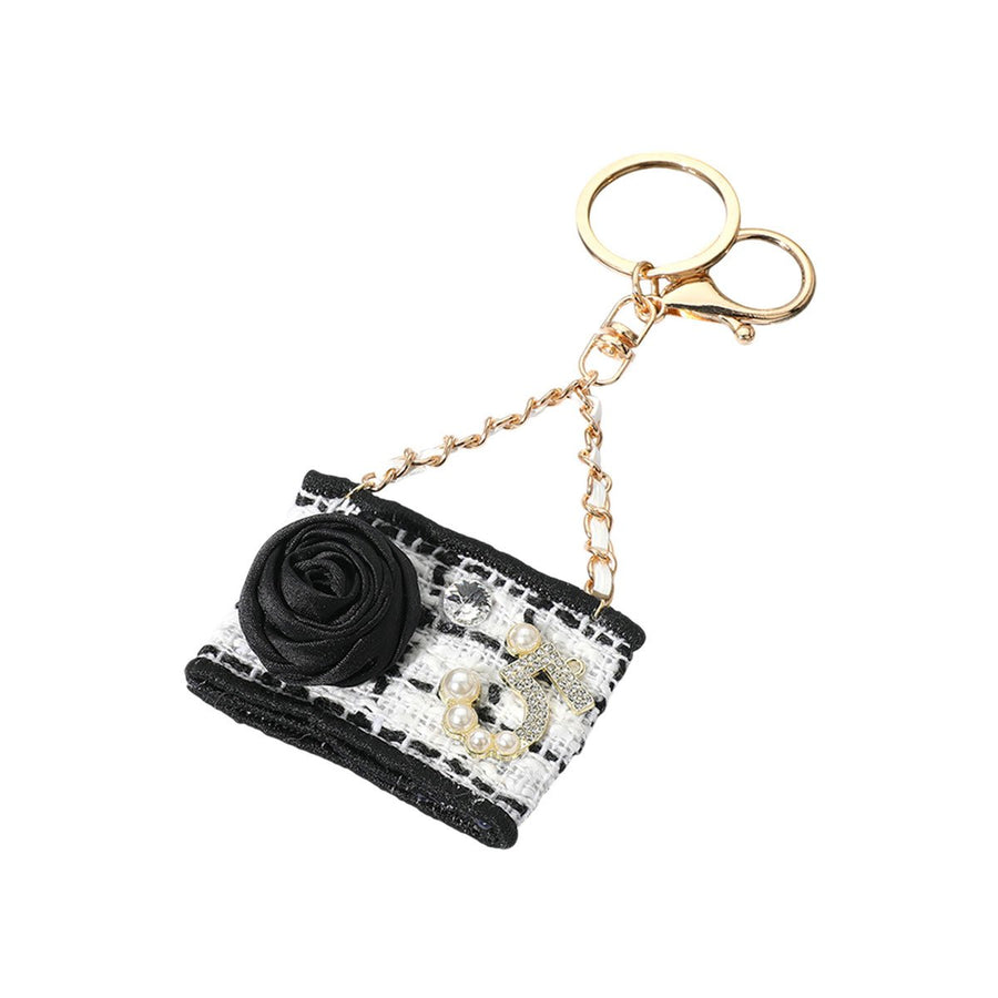 Blue Fabric Flower Pearl Keychain Bag Charm