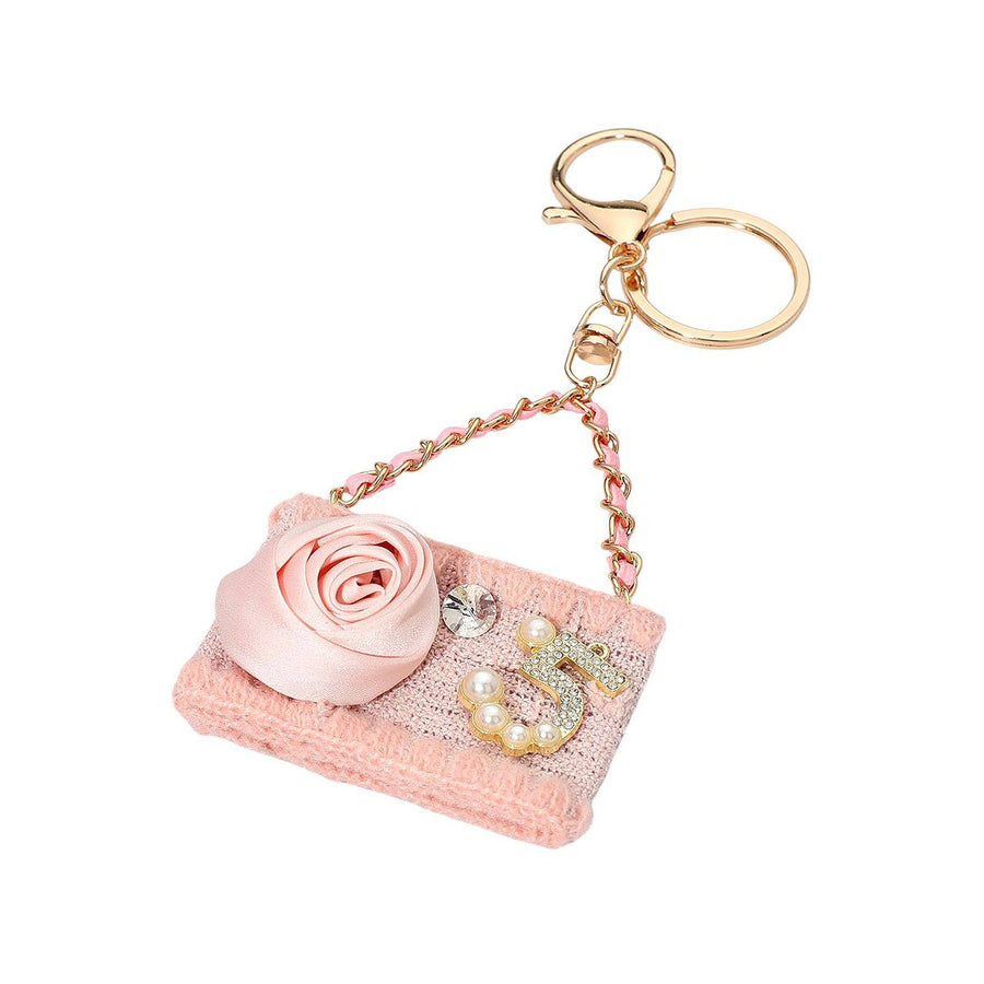 Blue Fabric Flower Pearl Keychain Bag Charm