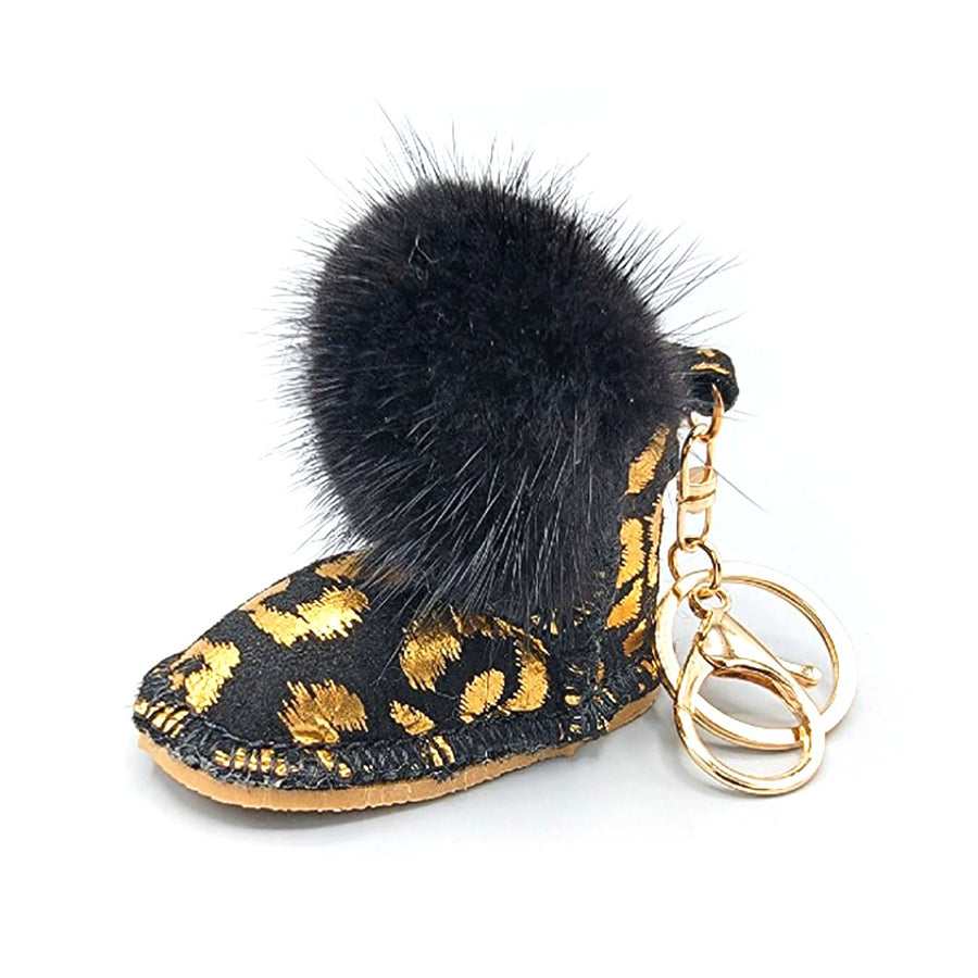 Lavender faux Fur Pom Pom Boot Keychain Charm