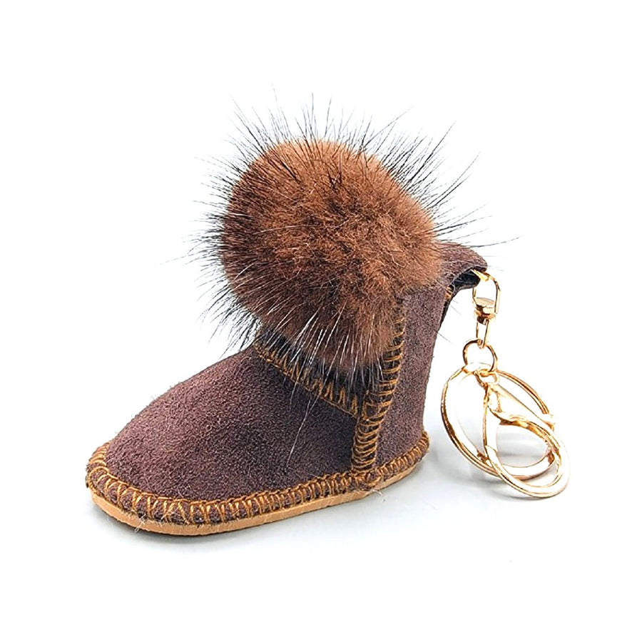 Lavender faux Fur Pom Pom Boot Keychain Charm