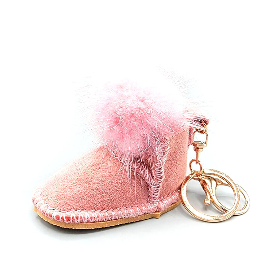 Lavender faux Fur Pom Pom Boot Keychain Charm