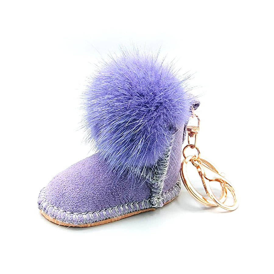 Lavender faux Fur Pom Pom Boot Keychain Charm