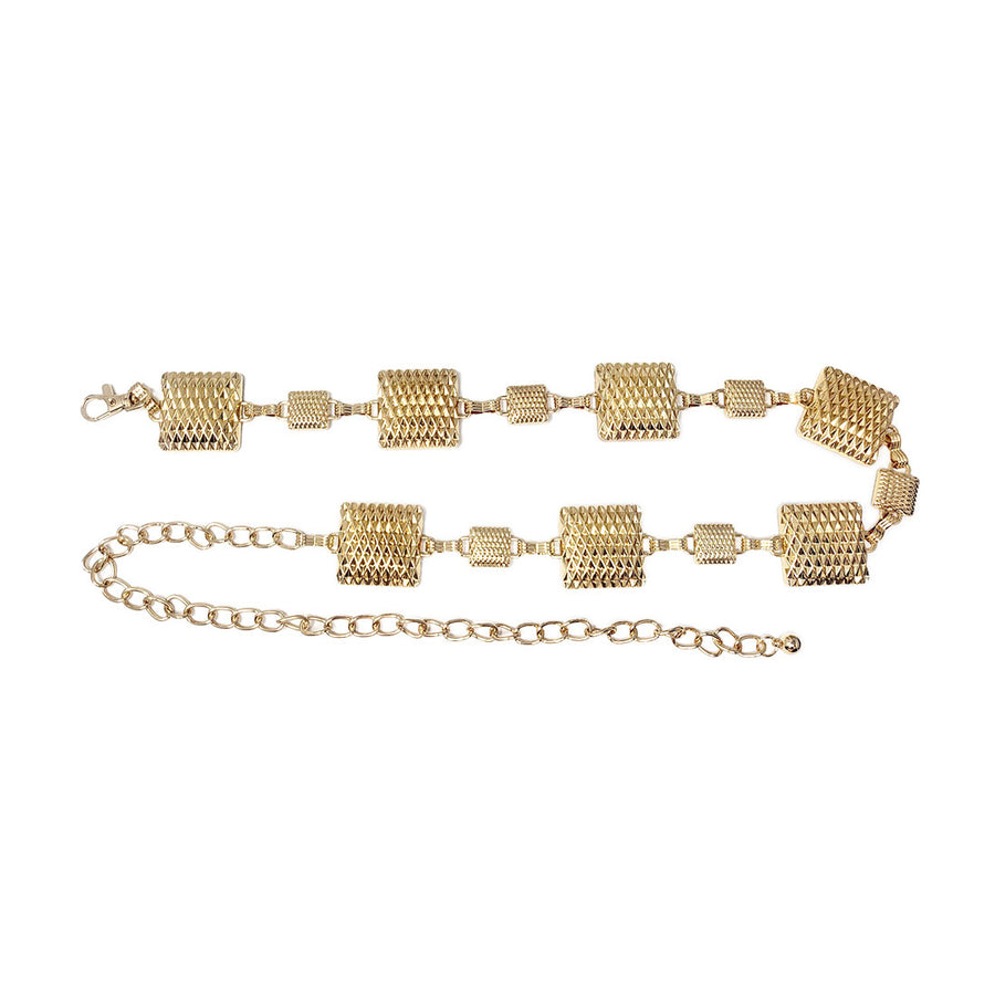 Silver Textured Metal Square Link Chain Waist Belt
